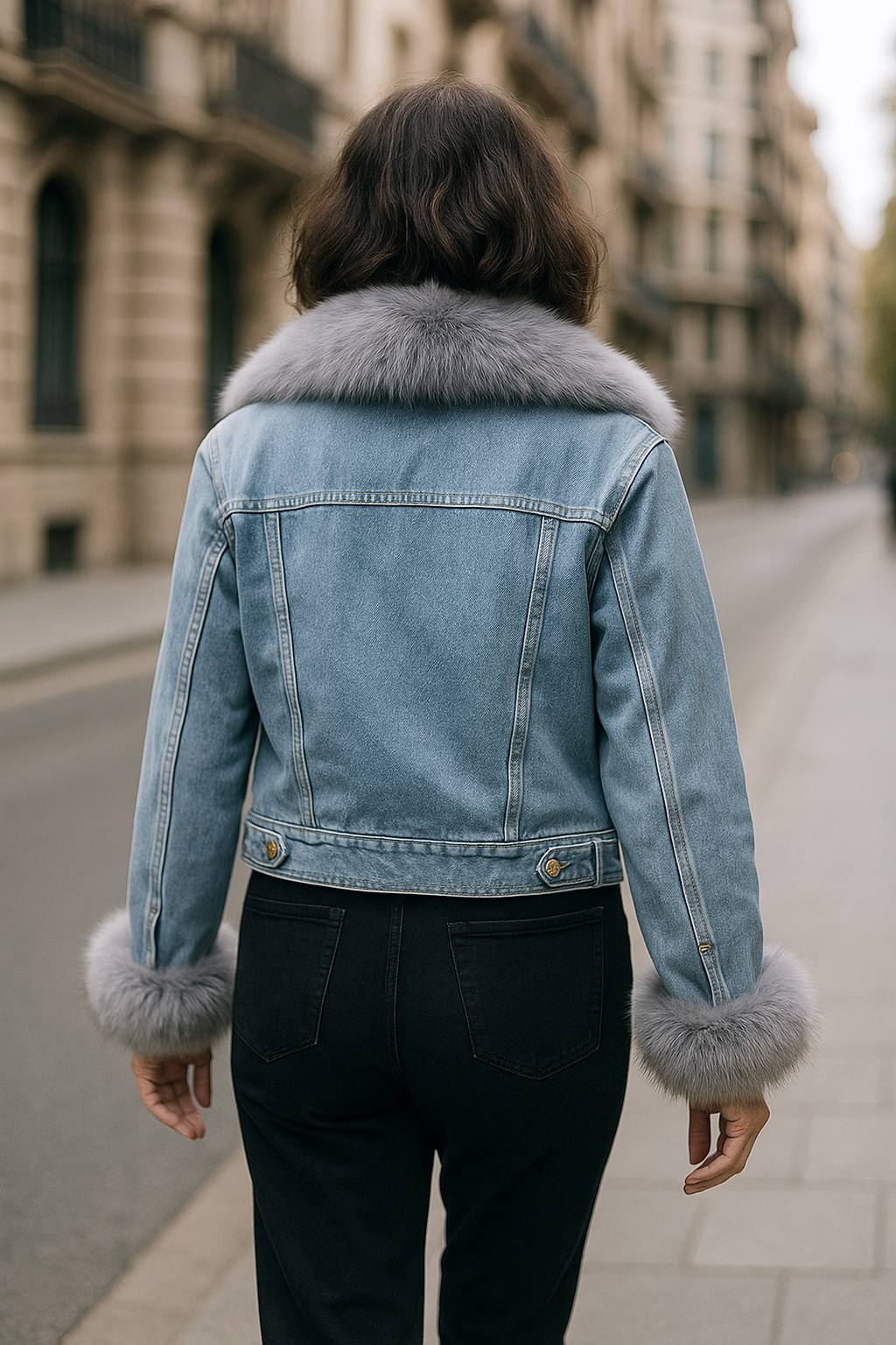 MAXIMA™ | CHAQUETA CORTA DE DENIM CON CUELLO DE PIEL SINTÉTICA