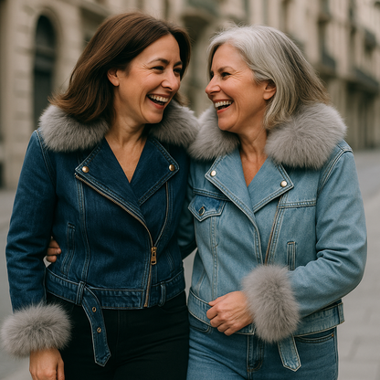 MAXIMA™ | CHAQUETA CORTA DE DENIM CON CUELLO DE PIEL SINTÉTICA